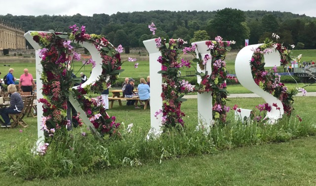 RHS Chatsworth sign in flowers